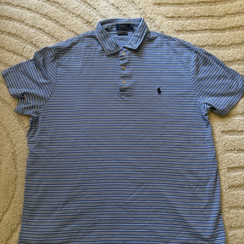 Ralph Lauren Polo Pima Soft Touch Cotton Blue White Black Stripes Comfy Size XL - Picture 2 of 5